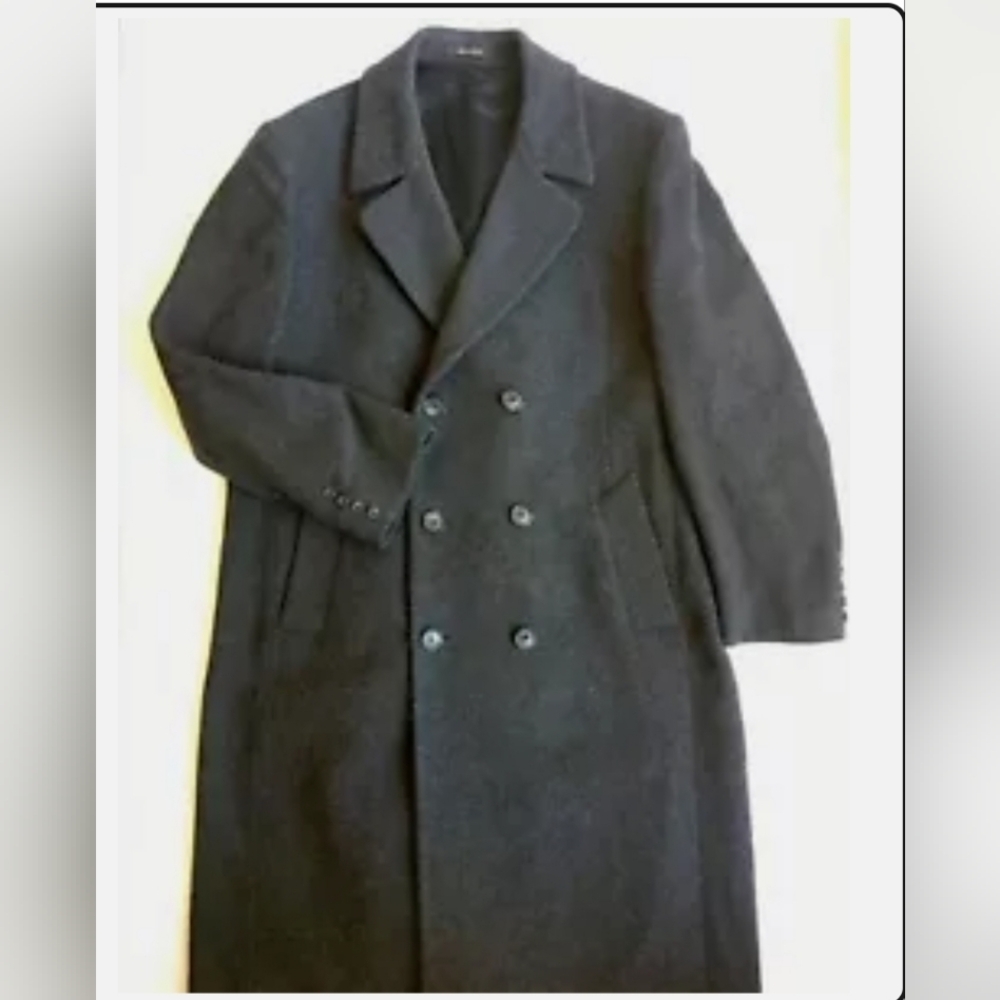 London Fog Wool Trench Coat Size 44 Long USA union MADE Dark Gray Pre-Loved